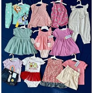 Huge Lot Baby Girls Clothes 18 Months NEW & EUC Summer Dress Carters Disney Sets